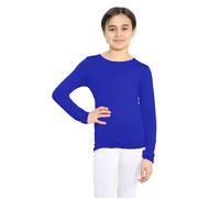 STAR FASHION Camiseta básica de manga larga con cuello redondo para niñas, uniforme escolar, cuello redondo, azul marino, 13 años