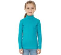 STAR FASHION Camiseta unisex de manga larga con cuello de tortuga para niñas y niños, suave, elástica, lisa, capa base para la escuela o uso casual de 5 a 13 años, turquesa, 11-12 años