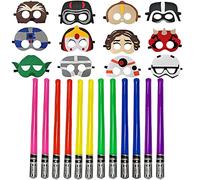Star Galaxy Wars - Juego de suministros de decoración para fiestas temáticas, incluye 12 máscaras de fieltro para fiestas, 12 juguetes inflables de espada de sable de luz para niños cosplay