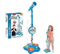 Star Microphone with Stand, Microphone Toy, Karaoke Machine Toy with Light, for Singing, Music Play (Blue)