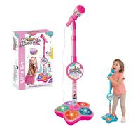 Star Microphone with Stand, Microphone Toy, Karaoke Machine Toy with Light, for Singing, Music Play (Pink)