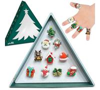 Star Princess: Juego de 10 anillos ajustables de Navidad con temática navideña para niñas, en caja de regalo de árbol de Navidad, para niñas de 3 a 8 años, Resina Metal, Sin piedras