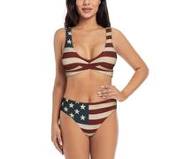 Star Quilt - Conjunto de bikini cruzado para mujer, traje de baño de dos piezas con almohadillas extraíbles, triángulo ajustable, Negro, S