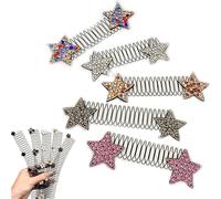 Star Rhinestone Broken Hair Comb, U-Shaped Invisible Hair-Clip for Small BrokenHair Finishing Fixing, Stretchable Hair Comb Pins Hair Styling Accessories for Girls (A-10cm)