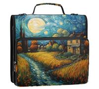 Star Sky Field - Carpeta con cremallera de 3 anillos con asa y correa para el hombro, capacidad para 500 hojas, bolsa organizadora de almacenamiento con múltiples bolsillos para la escuela y la