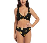 Star Sticker - Conjunto de bikini cruzado para mujer, traje de baño de dos piezas con almohadillas extraíbles, triángulo ajustable, Negro, XXL