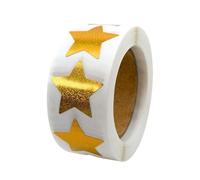 Star Stickers Gold | 500 etiquetas autoadhesivas con purpurina - Rollo de calcomanías de recompensa | Decoración estética de papelería para profesores, estudiantes, motivación en el aula, negocios y