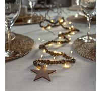 STAR TRADING Cadena de luces LED Beady, marrón, cuentas de madera, 150 cm, pila