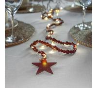 STAR TRADING Cadena de luces LED Beady, rojo, cuentas de madera, 150 cm, pila