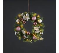 STAR TRADING Corona LED Noel con decoración plateada/rosa True