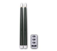 Star Trading Juego de 2 velas LED FLAMME SLIM con mando a distancia, altura 28,5 cm, diámetro 2,1 cm, color verde oscuro, batería y función de temporizador