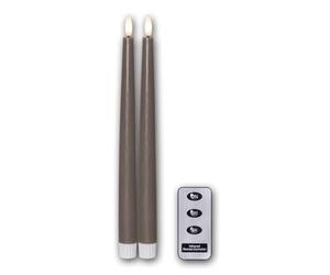 Star Trading Juego de 2 velas LED FLAMME SLIM con mando a distancia, altura 28,5 cm, diámetro 2,1 cm, color topo, batería y función de temporizador