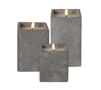 Star Trading Juego de 3 velas LED decorativas para hormigón, llama parpadeante, cera real, temporizador, velas eléctricas con aspecto de cemento, color gris, funciona con pilas, 11,5/14,5/16,5 cm