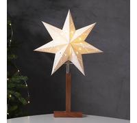 STAR TRADING Lámpara de mesa Karo, blanca, 55 cm, papel, madera de acacia, estrella