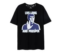 Star Trek Camiseta de Hombre en Negro | Camiseta gráfica de Spock con el Mensaje Larga Vida y Prosperidad para Adultos | Camiseta Ligera de Manga Corta con Cuello Redondo Bicolor