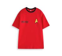 Star Trek Camiseta para hombre | Camiseta gráfica de uniforme para adultos | Conjunto icónico de manga corta para Trekkies | Comic Book Movie Film Sci-Fi Apparel Gift for Him, Scotty - Rojo, L