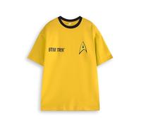 Star Trek Camiseta para hombre | Camiseta gráfica de uniforme para adultos | Conjunto icónico de manga corta para Trekkies | Comic Book Movie Film Sci-Fi Apparel Gift for Him, Capitán Kirk - Oro, 3XL