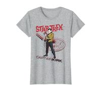 Star Trek Original Series Captain Kirk Comic Camiseta Premium Camiseta, Mujer, Gris Jaspeado, XS