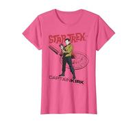 Star Trek Original Series Captain Kirk Comic Camiseta Premium Camiseta, Mujer, Rosa Jaspeado, L