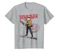 Star Trek Original Series Captain Kirk Comic Camiseta Premium Camiseta, Niños, Gris Jaspeado, 4 años