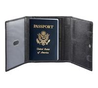 STAR VISTA Domenico - Cartera de cuero de grano completo para pasaporte, organizador de documentos de viaje triple con bloqueo RFID, documentos transparentes y ventanas de identificación duales