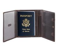 STAR VISTA Domenico - Cartera de cuero de grano completo para pasaporte, organizador de documentos de viaje triple con bloqueo RFID, documentos transparentes y ventanas de identificación duales