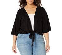 Star Vixen Plus-Size 3/4 Sleeve Tiefront Shrug Bolero, Negro Sólido, 2X para Mujer