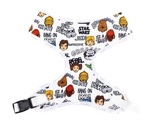 Star Wars - Arnés para mascotas, collar de perro, hebilla de plástico, personajes y citas de Star Wars, collage de dibujos animados, gris