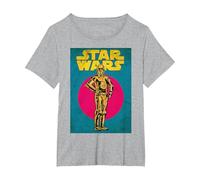 Star Wars C-3PO Vintage Trading Card Graphic Camiseta Camiseta, Mujer Tallas Grandes, Gris Jaspeado, 5XL Grande