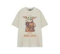 Star Wars Camiseta estampada de manga corta beige para hombre | Camiseta blanca Grogu The Mandalorian con estampado Grogu, ropa para fanáticos de la ciencia ficción para él | Mercancía con licencia