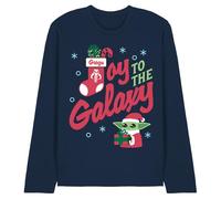 Star Wars Camiseta Unisex de Manga Larga The Mandalorian Grogu Christmas Joy to The Galaxy, Camiseta Azul Marino, Azul Marino, L