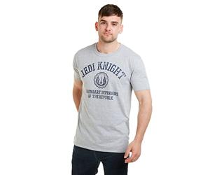 Star Wars Camiseta universitaria del Caballero Jedi para Hombre, Gris Jaspeado, Talla pequeña