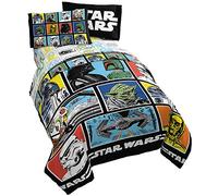 Star Wars Classic Grid 4 Piece Twin Bed Set - Includes Reversible Comforter & Sheet Set - Bedding Features Luke Skywalker - Super Soft Fade Resistant Microfiber (Official Star Wars Product)