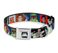 Star Wars Collar para Mascotas, Collar de Perro, Hebilla de cinturón de Seguridad de Metal, Bloques de Postura de Personajes clásicos de Star Wars, Multicolor, 20 a 31 Pulgadas, 1.5 Pulgadas de Ancho
