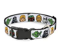 Star Wars - Collar para mascotas, collar de perro, hebilla de plástico, 6 caras de personajes de Star Wars, color blanco, 7 a 8.5 pulgadas, 0.5 pulgadas de ancho