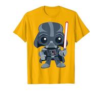 Star Wars Cute Darth Vader and Cartoon Saber Camiseta, Hombre, Dorado Brillante, L