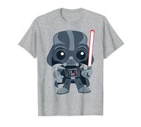 Star Wars Cute Darth Vader and Cartoon Saber Camiseta, Hombre, Gris Jaspeado, 3XL