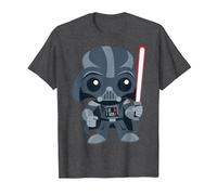 Star Wars Cute Darth Vader and Cartoon Saber Camiseta, Hombre, Jaspeado Oscuro, 3XL