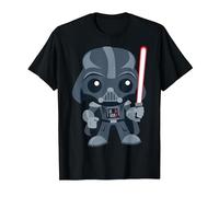 Star Wars Cute Darth Vader and Cartoon Saber Camiseta, Hombre, Negro, 3XL