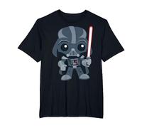 Star Wars Cute Darth Vader and Cartoon Saber Camiseta, Hombre Tallas Grandes, Negro, 6X Alto