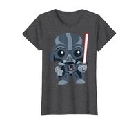 Star Wars Cute Darth Vader and Cartoon Saber Camiseta, Mujer, Jaspeado Oscuro, M