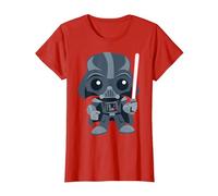 Star Wars Cute Darth Vader and Cartoon Saber Camiseta, Mujer, Rojo, 3XL