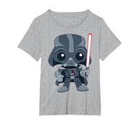 Star Wars Cute Darth Vader and Cartoon Saber Camiseta, Mujer Tallas Grandes, Gris Jaspeado, 1XL Grande