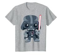 Star Wars Cute Darth Vader and Cartoon Saber Camiseta, Niños, Gris Jaspeado, 10 años