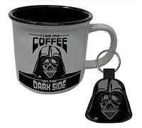 Star Wars Darth Vader - Juego de taza y llavero en caja de regalo (diseño de lado oscuro café), taza de cerámica estilo fogata de 325 ml y llavero tejido, producto oficial, color negro
