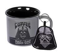 Star Wars Darth Vader - Juego de taza y llavero en caja de regalo (diseño de lado oscuro café), taza de cerámica estilo fogata de 325 ml y llavero tejido, producto oficial, color negro