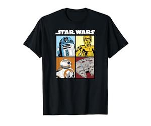 Star Wars Droids and Ships White Camiseta, Hombre, Negro, S