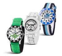 Star Wars Juego de 3 Relojes para niños de 4 a 7 años, Esfera R2-D2, diseño Stormtrooper y Darth Vader - Biseles Negros, Azules y Blancos con Correas de Nailon y Silicona