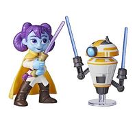 Star Wars - Las Aventuras de los jóvenes Jedi - Duelo con sables de luz - Figuras de acción de LYS Solay y droide de Entrenamiento a Escala de 10 cm - Juguetes