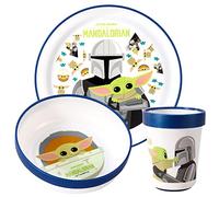 Star Wars Mandalorian - Juego de 3 vajillas reutilizables bicolor prémium para niños, plato y vaso, sin BPA